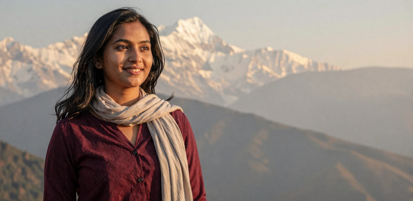 Beautiful Nepali woman seeking a genuine relationship on Localdatingusa dating platform with Himalayan backdrop