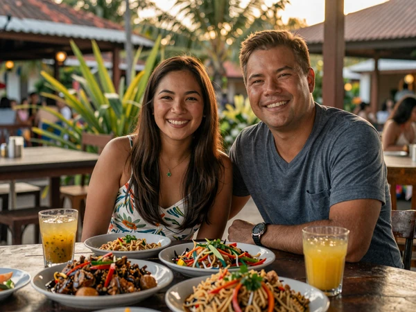American man and Filipina woman enjoying a Filipino meal together building cross-cultural connection